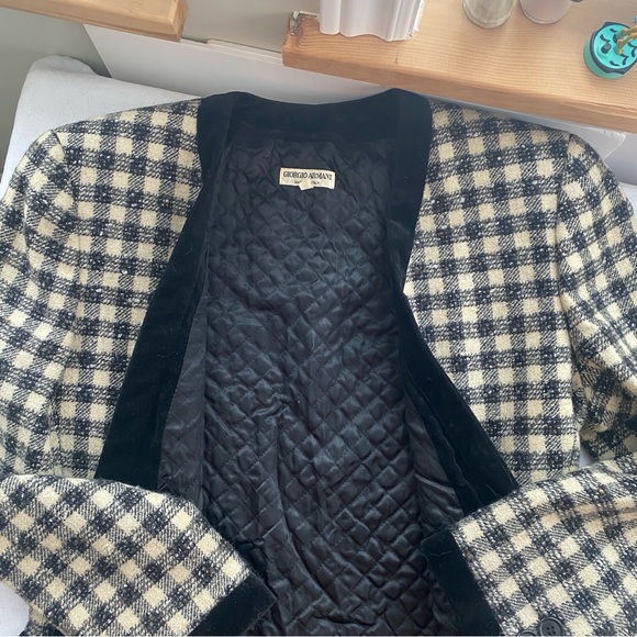 Vintage GFT Giorgio Armani Houndstooth Wool Blazer Velvet Trim Made in Italy - Picture 13 of 17
